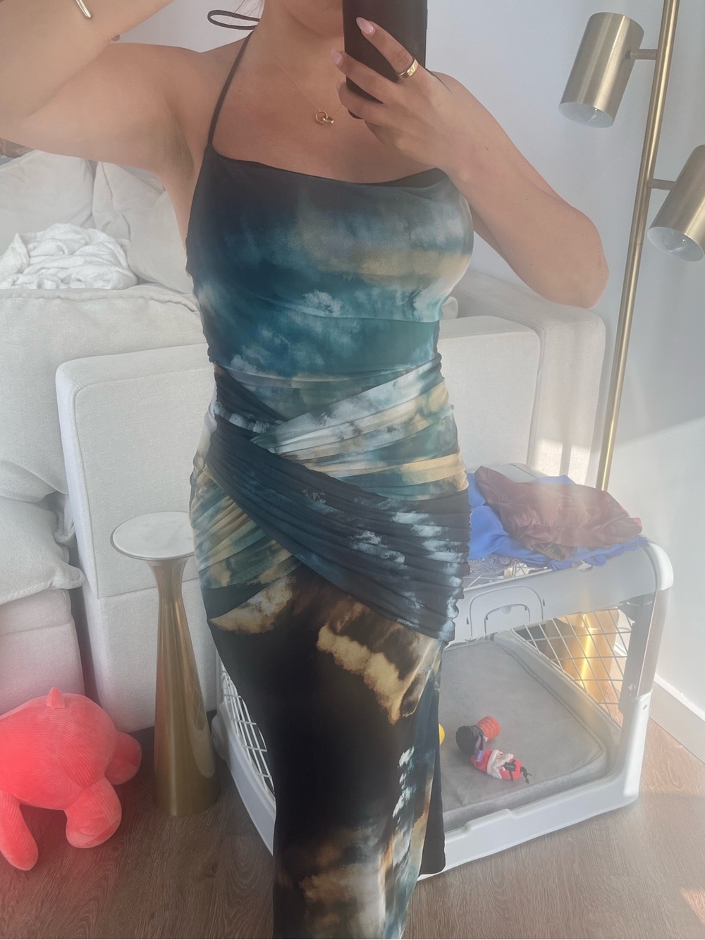 ASOS semi Tie-Dye Midi Dress in Teal, Black & silver touch to it - Picture 4 of 7